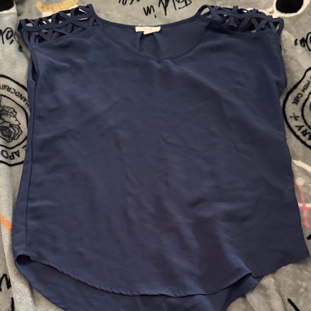 Elegant Navy Blouse with Cutout Shoulders